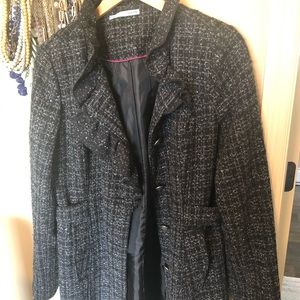 Knee length black with white detail jacket XL